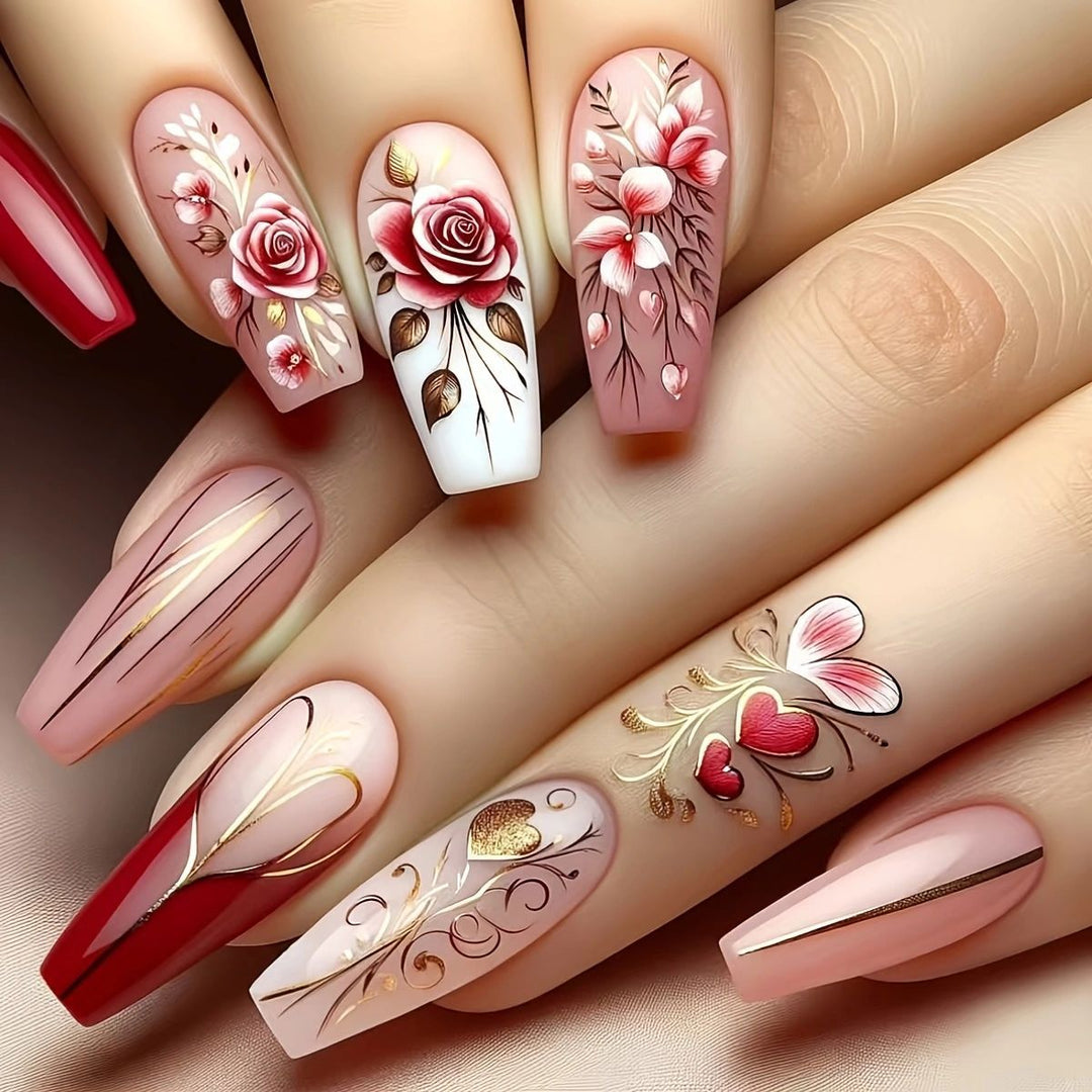 Floral Art Acrylic Nail Set Bowlift