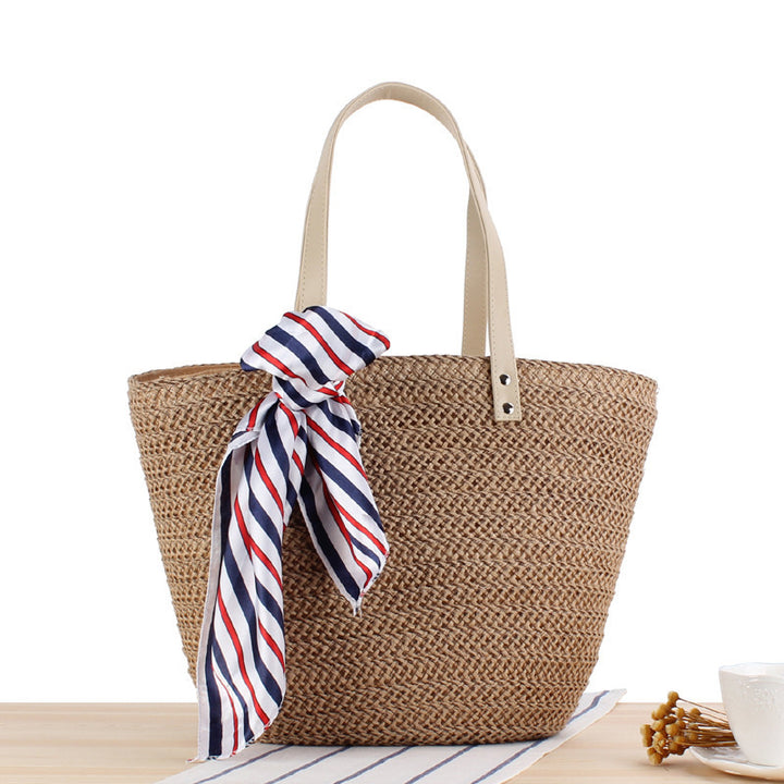 Woven Material Beach Bag with Elegant Bow Decoration Bowlift