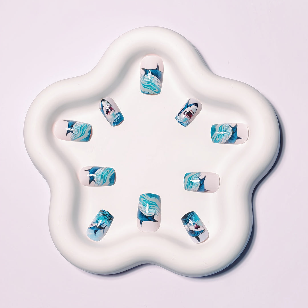 Shark-Inspired Artistic Gel Nail Art Bowlift