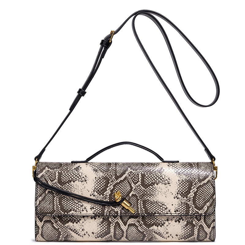 Embossed Snake Print Evening Clutch Bowlift