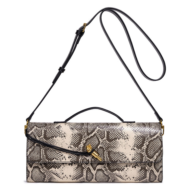 Embossed Snake Print Evening Clutch Bowlift