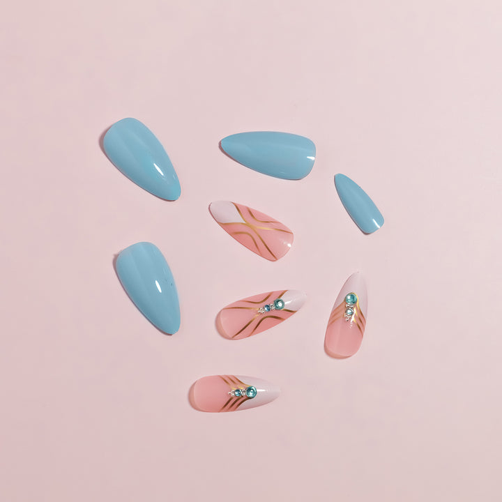 Artistic Press-On Nail Set with Elegant Detailing Bowlift