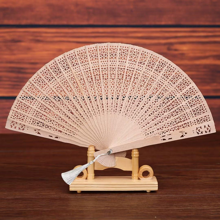 Ladies decorative and high-quality hand fan made of filigree wood Bowlift