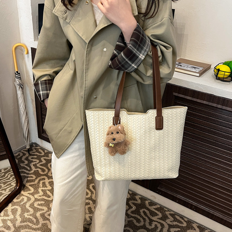 Woven Leather Shoulder Tote Bag Bowlift