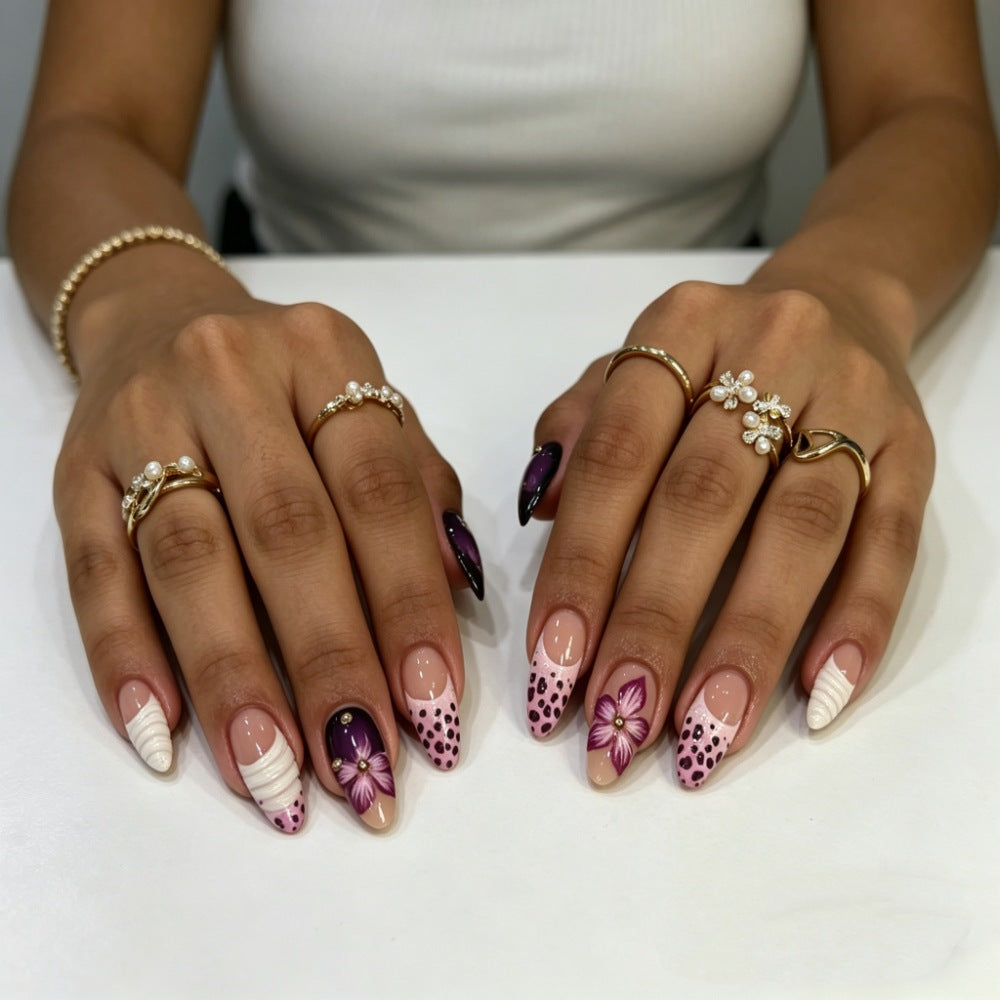 Artistic Floral and Textured Press-On Nail Set Bowlift