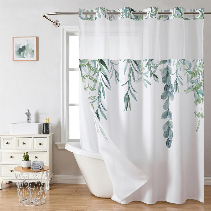 Tropical Leaf Print Shower Curtain Bowlift