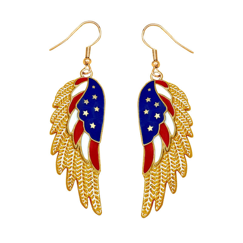 Women's stud earrings wing design enamel with star motif and fine alloy Bowlift