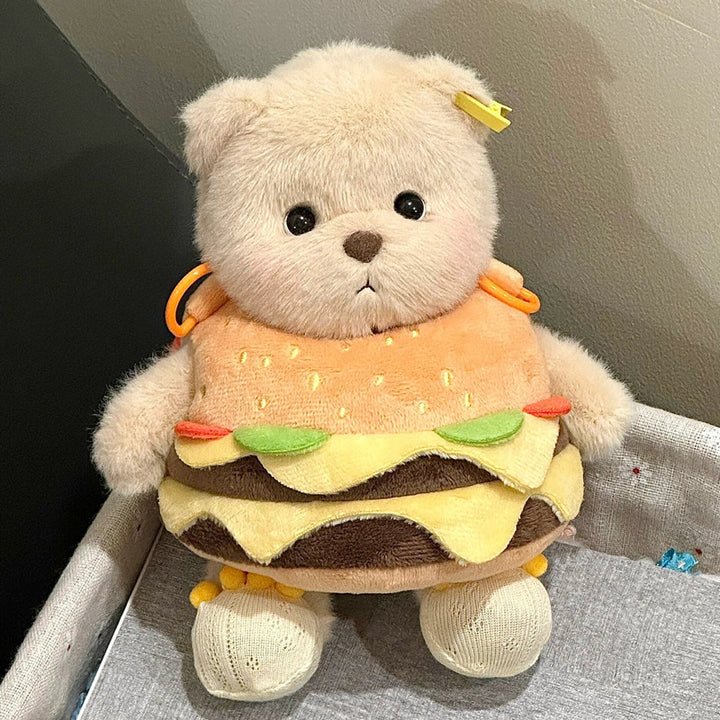 Cuddly toy with hamburger application Bowlift