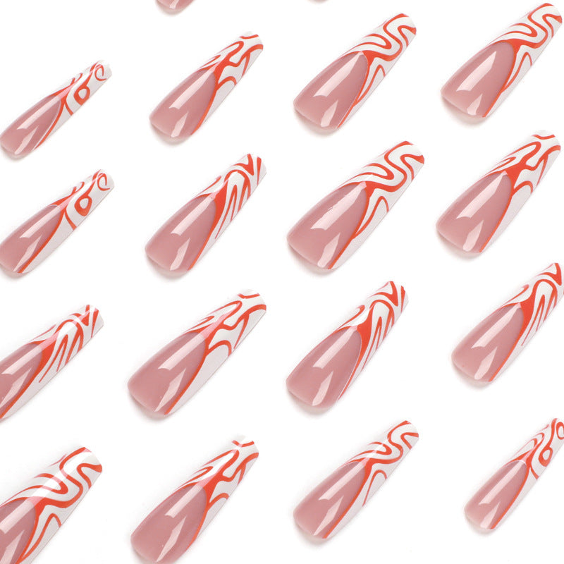 Artistic Nail Extensions with Modern Wave Pattern Bowlift