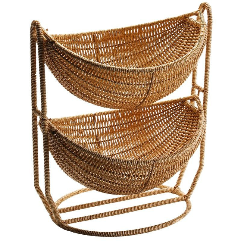 Women Two-Tier Rattan Basket Bowlift
