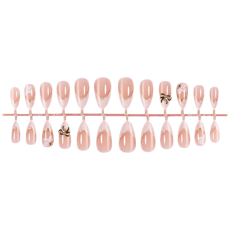 Elegant Press-On Nail Art Set with Decorative Bow Accents Bowlift