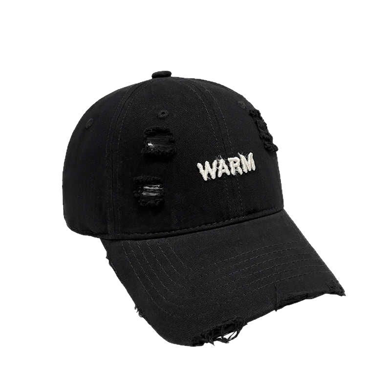 Women's Distressed Cotton Cap with Embroidered Message Bowlift