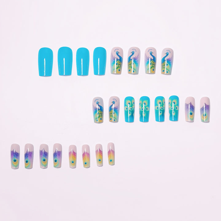 Peacock-Inspired Artistic Nail Set Bowlift