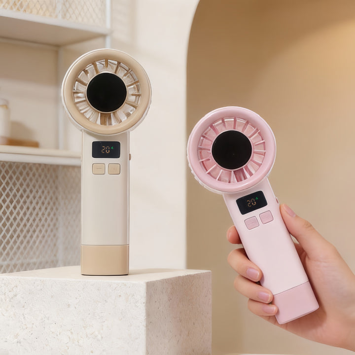 Women Portable Handheld Fan with Digital Temperature Display Bowlift