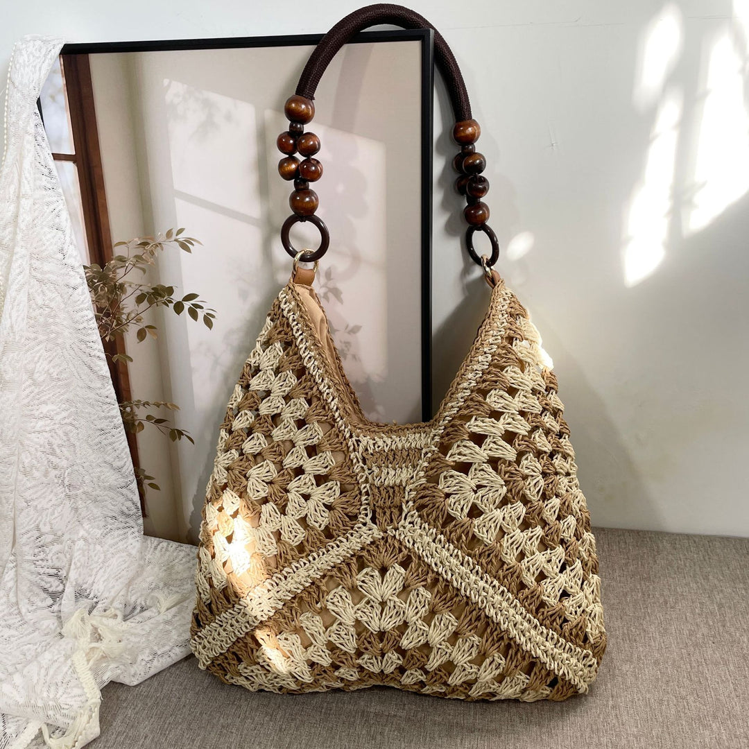 Hand-knotted shoulder bag with wooden handles Bowlift