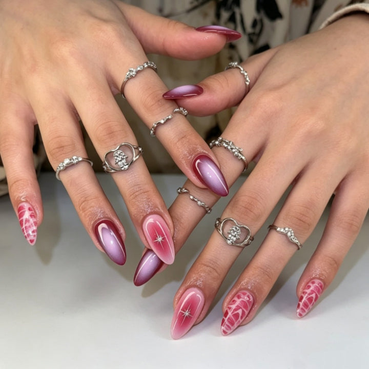 Artistic Press-On Nail Set with Celestial Design Bowlift