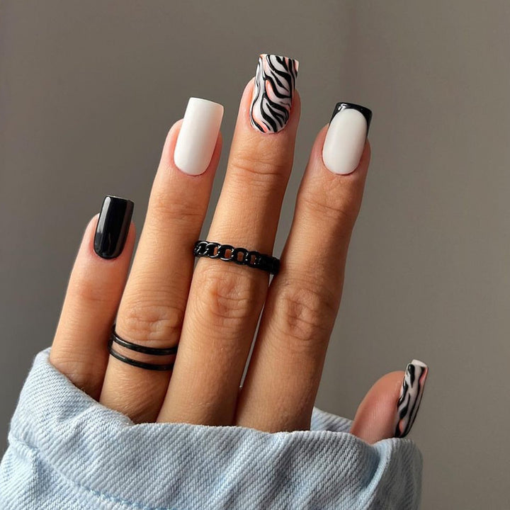 Stylish Zebra Print Acrylic Nail Art Bowlift