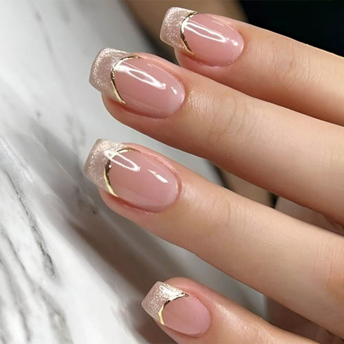 Artistic Nail Extensions with Glitter and Gold Details Bowlift