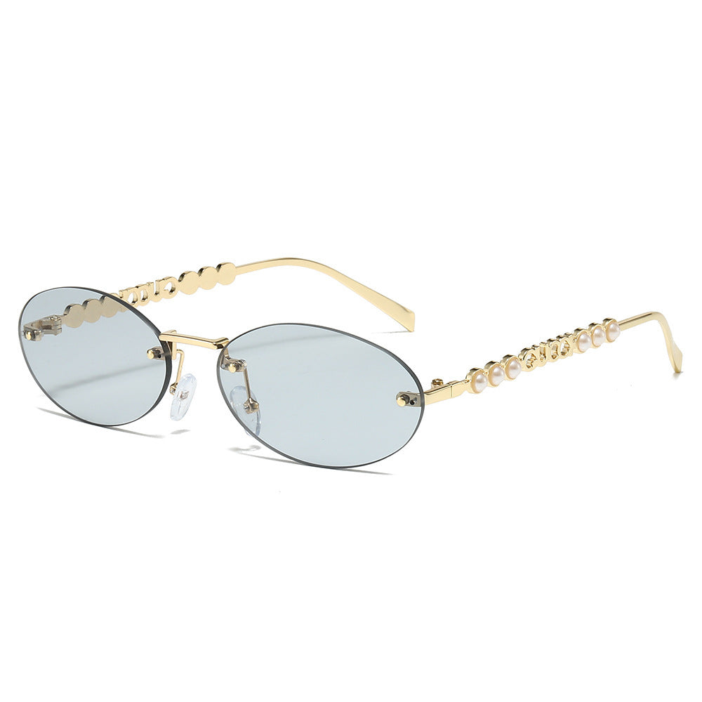 Women's fashionable sunglasses with oval frame and pearl-embellished temples Bowlift