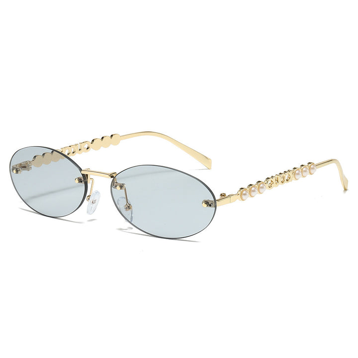Women's fashionable sunglasses with oval frame and pearl-embellished temples Bowlift