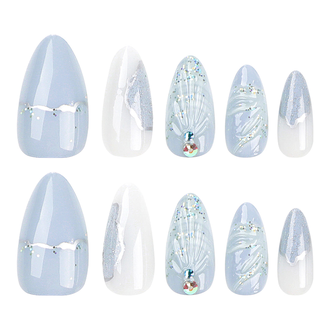 Artful stiletto nails with elegant glitter and floral design Bowlift