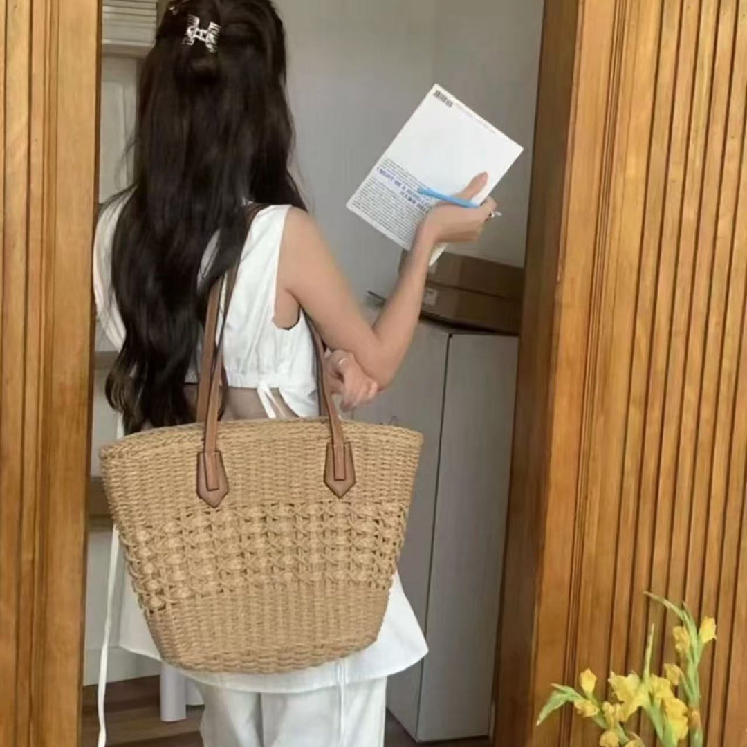 Braided tote bag with leather accents Bowlift