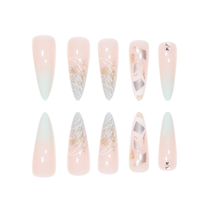 Stylish Stiletto Press-On Nail Extensions with Gold Accents Bowlift