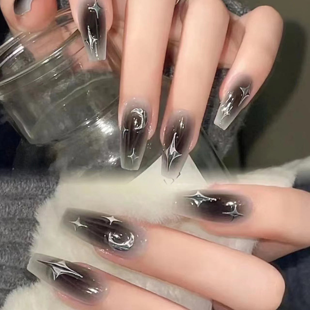 Artistic Stiletto Acrylic Press-On Nails with Starry Design Bowlift