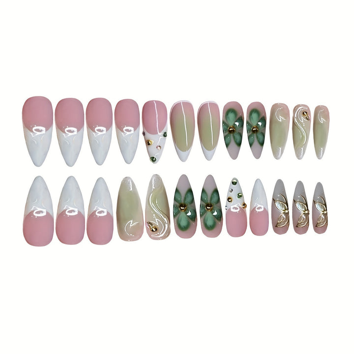 Artistic Press-On Nail Design with Floral Elements Bowlift