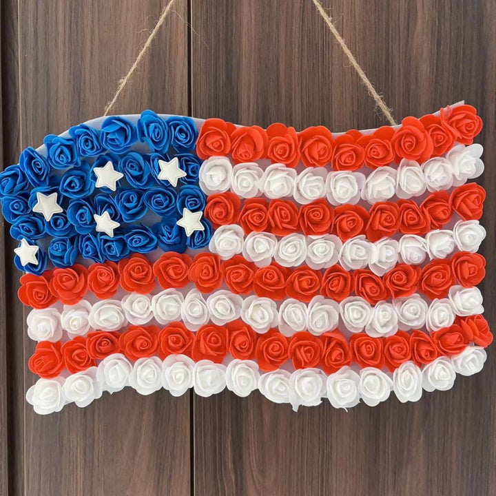 Unisex hanging decoration in flag shape made of foam roses with star applications Bowlift