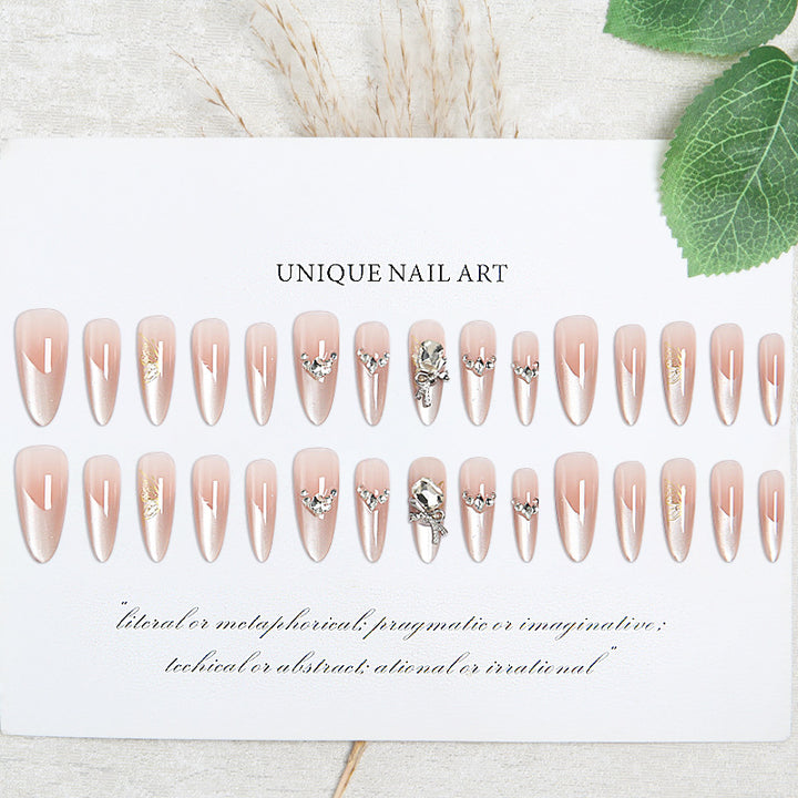 Artificial nail set with elegant crystal decorations and ombre effect Bowlift