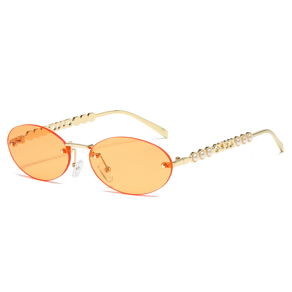 Women's fashionable sunglasses with oval frame and pearl-embellished temples Bowlift