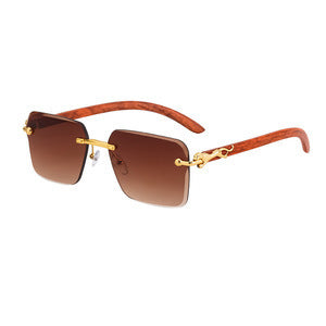 Women’s Fashion Square Sunglasses with Elegant Wooden Arms Bowlift