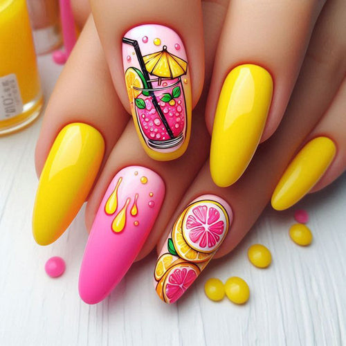 Artificial nails in cheerful cocktail design Bowlift