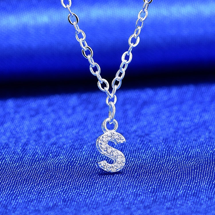 Dainty Pavé Cubic Zirconia Initial A Pendant Necklace Silver-Tone Chain Bowlift