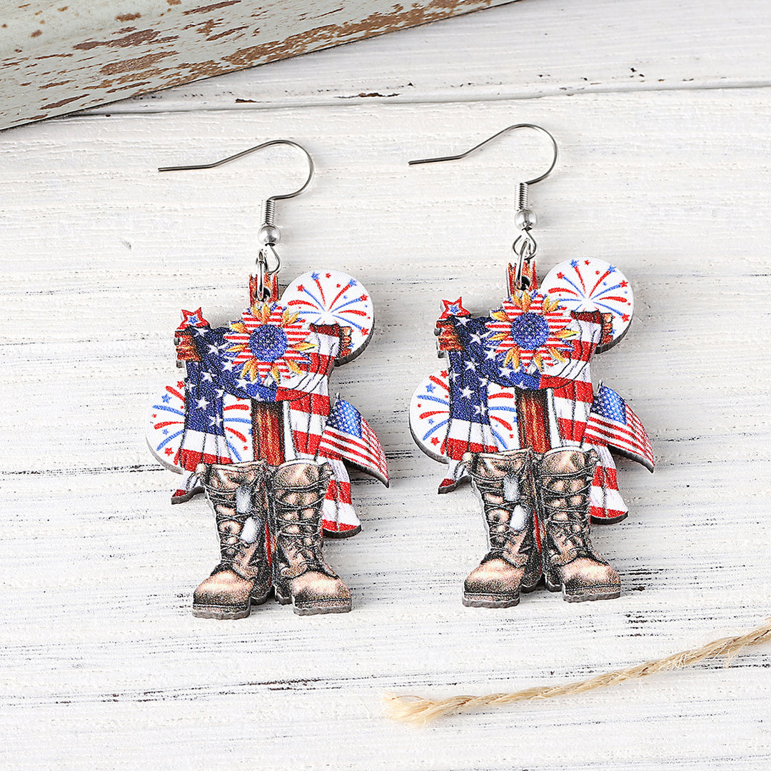 Ladies leather boot charm earrings made of lightweight wood with fish hook closure Bowlift