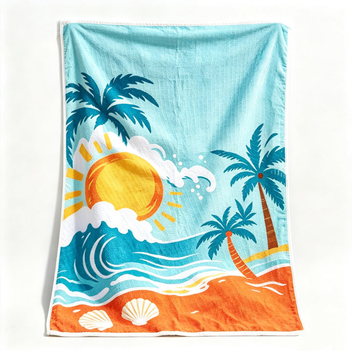 Beach blanket with tropical motif and high-quality waffle structure Bowlift