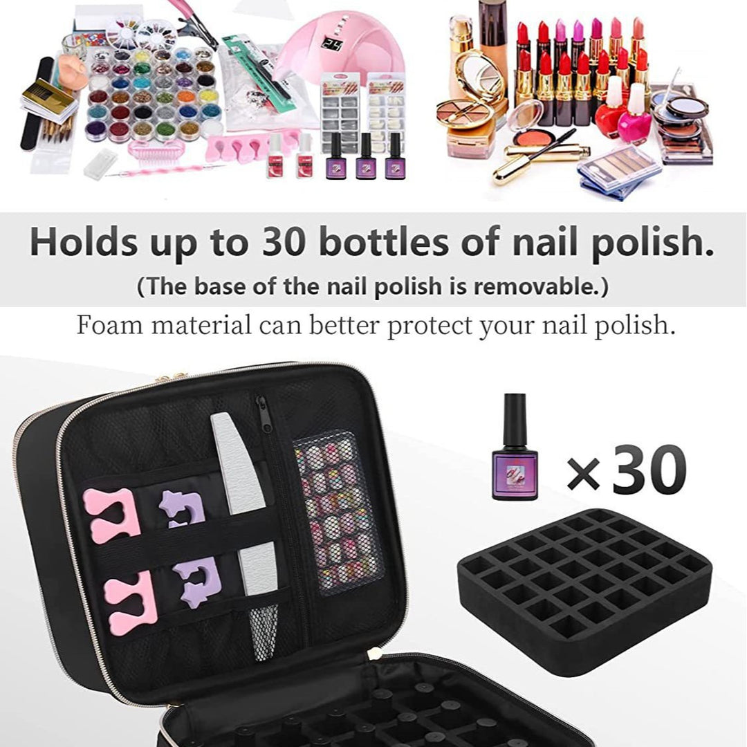 Luxury Double-Deck Nail & Cosmetic Organizer with Removable Silicone Bottle Grid Bowlift
