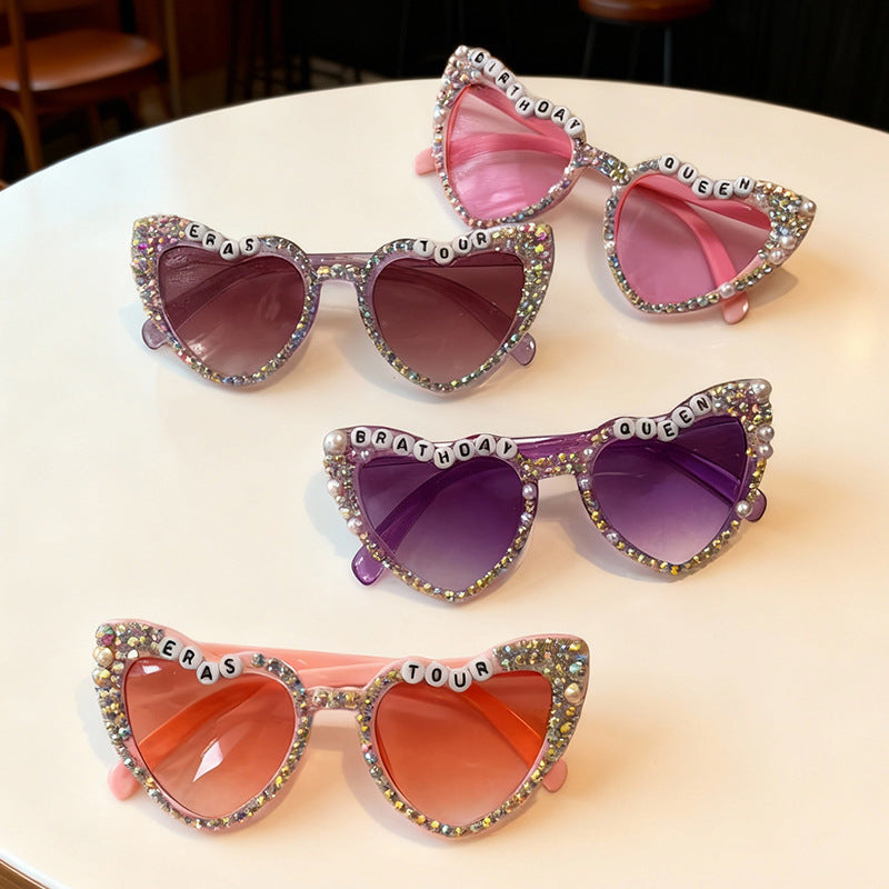 Decorative Rhinestone-Embellished Heart Sunglasses Bowlift