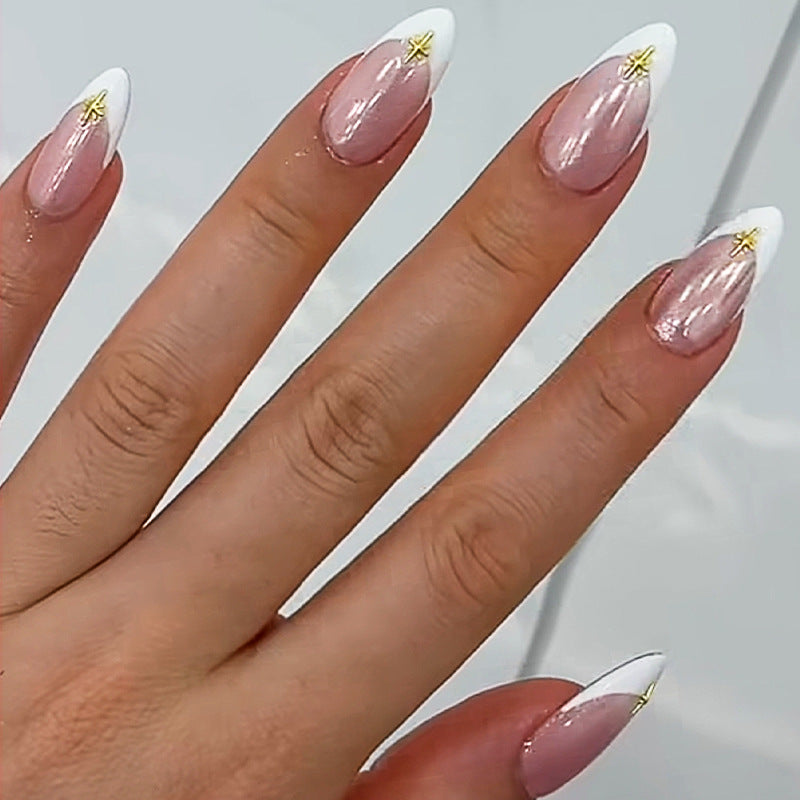 Elegant Press-On Nail Set with Decorative Gold Accents Bowlift