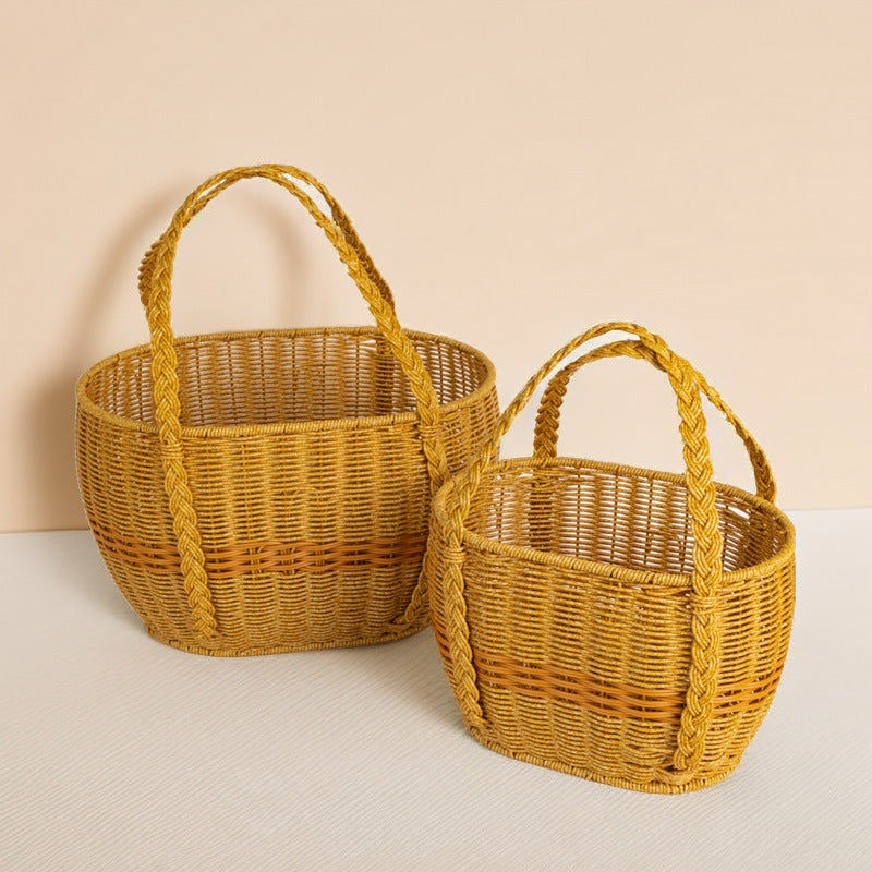 Ladies Handwoven Rattan Basket with Double Handle Bowlift