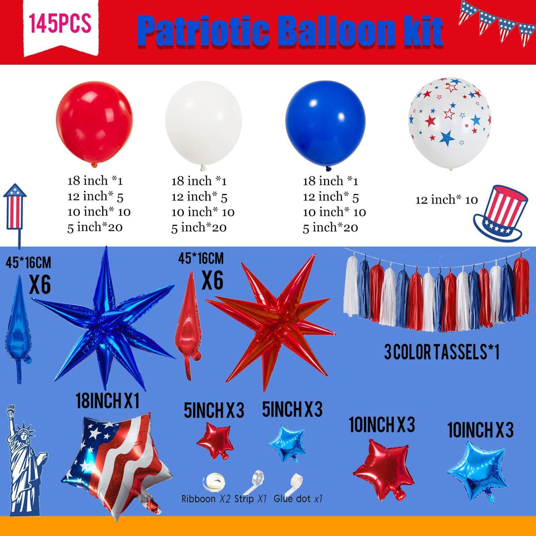 Unisex nano patriotic party decoration set with balloon arch, table decoration and tassel garland Bowlift