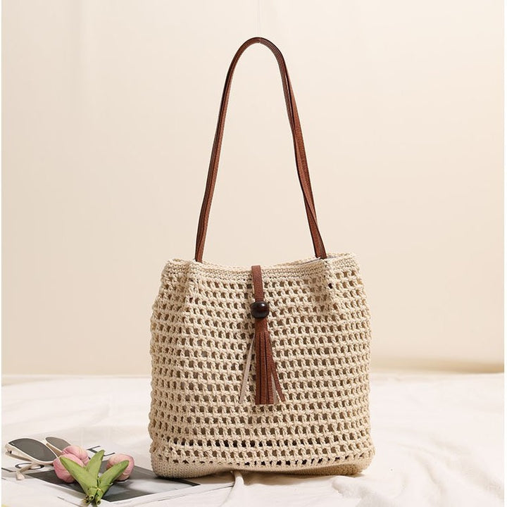 Hand-knotted basket bag with elegant leather handles Bowlift