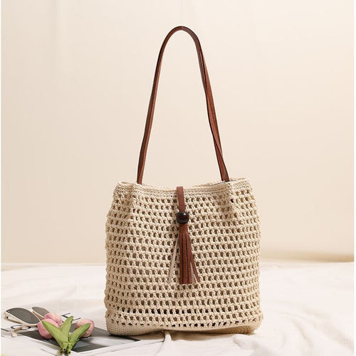 Hand-knotted basket bag with elegant leather handles Bowlift