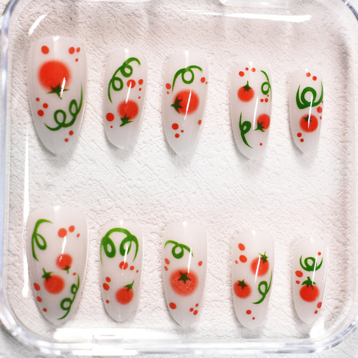 Themed Press-On Nail Art with Tomato Design Bowlift