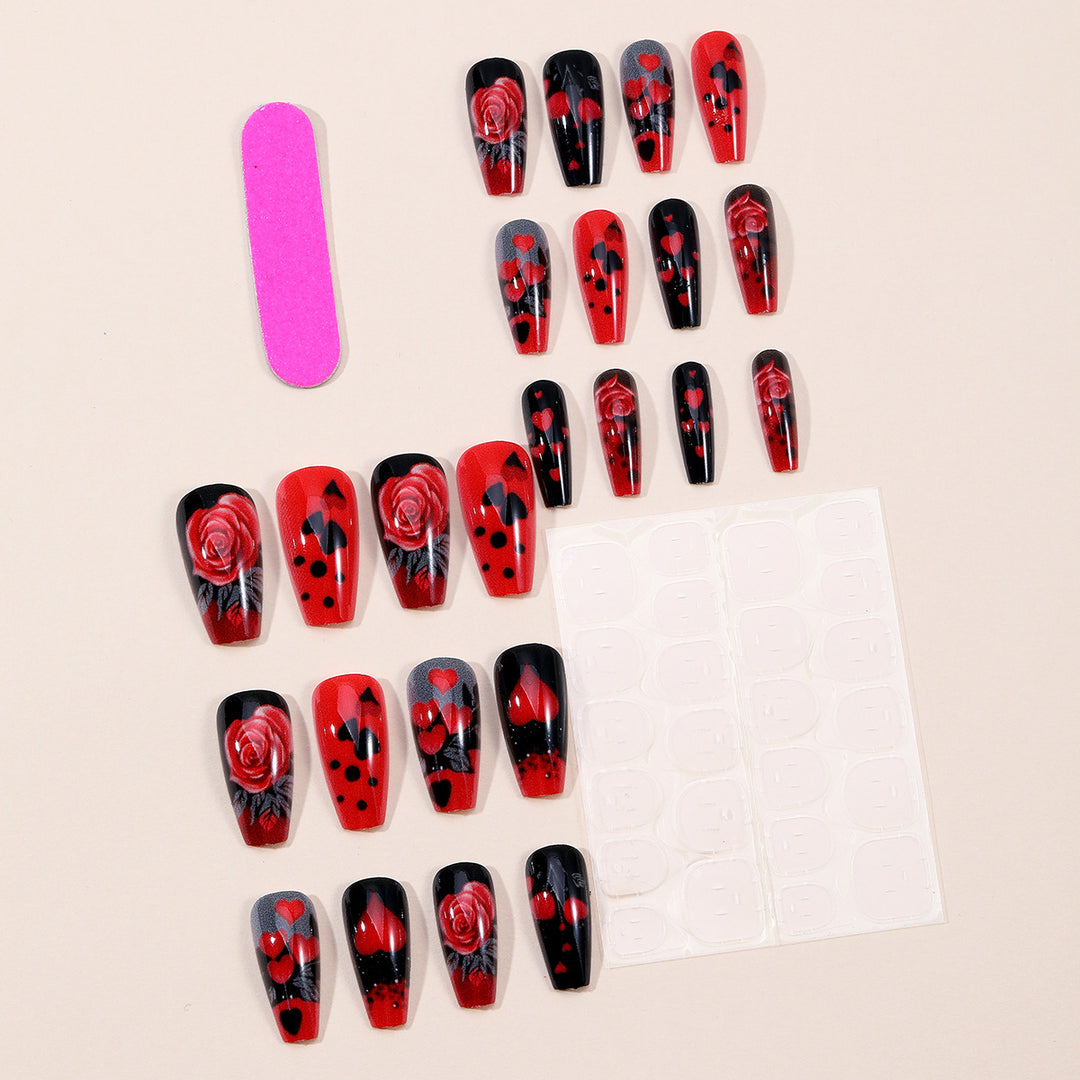 Elegant 3D Floral and Heart Acrylic Nail Art Extensions Bowlift