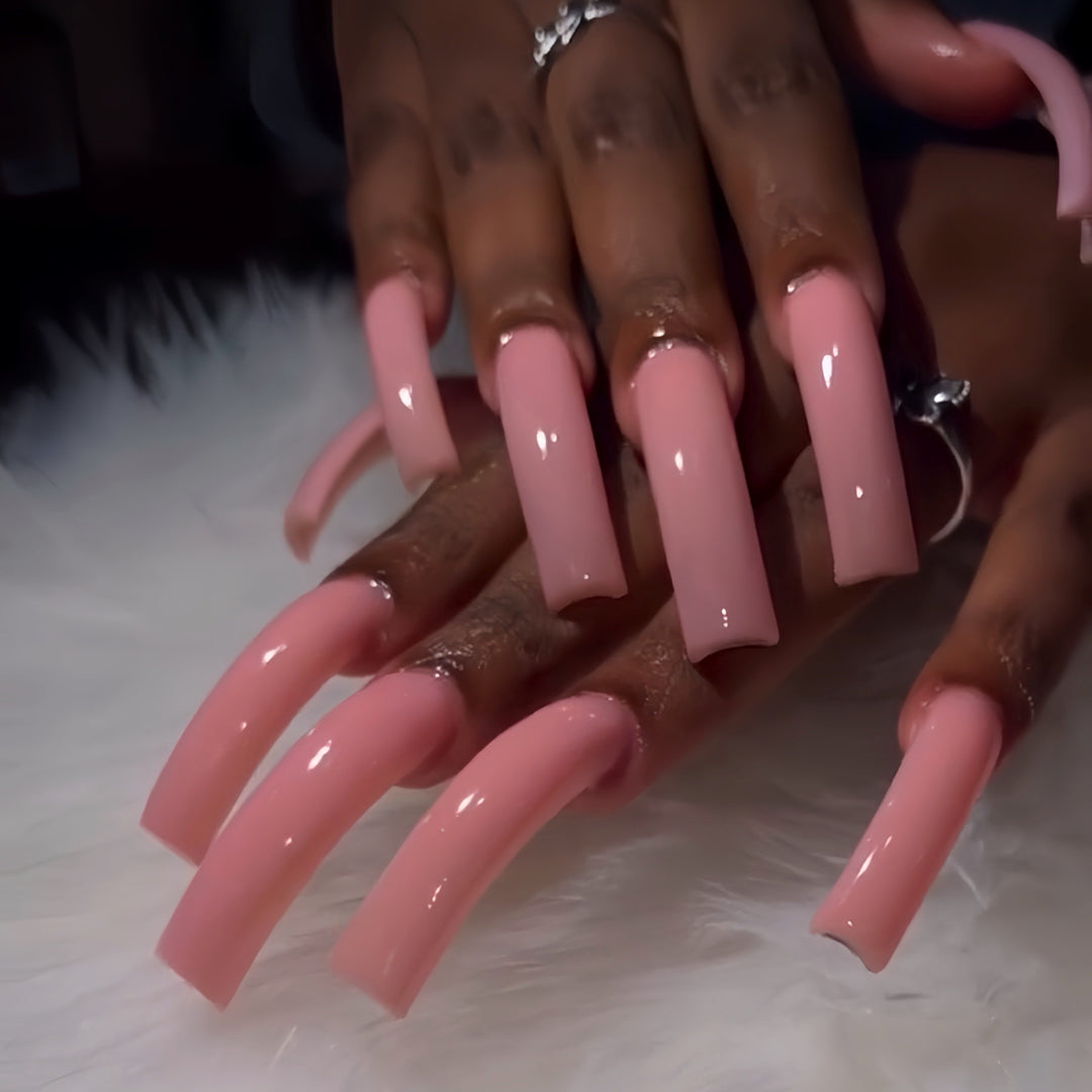 Glossy Long-Length Press-On Nail Set Bowlift