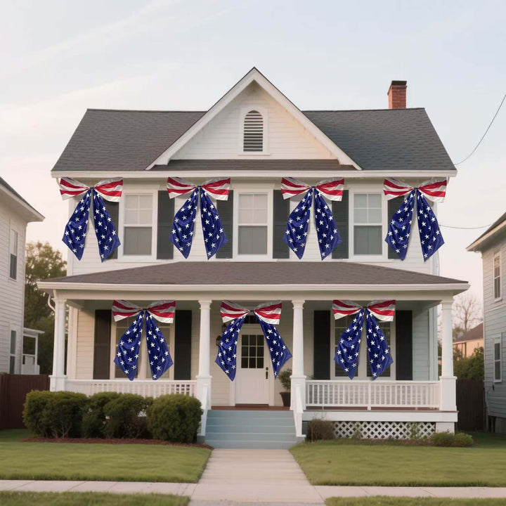 Independence Day oversized patriotic door bow and cascading porch flag swag Bowlift