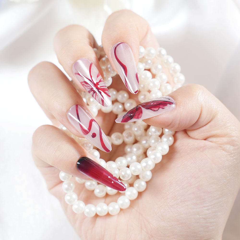 Artistic Long Press-On Nail Design Bowlift