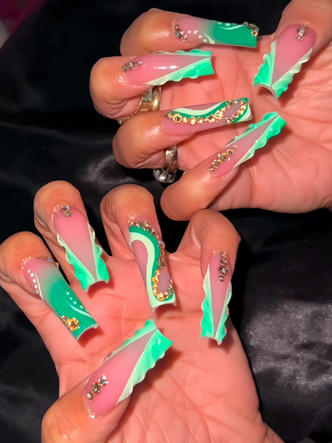 Decorative Long Press-On Nail Extensions Bowlift